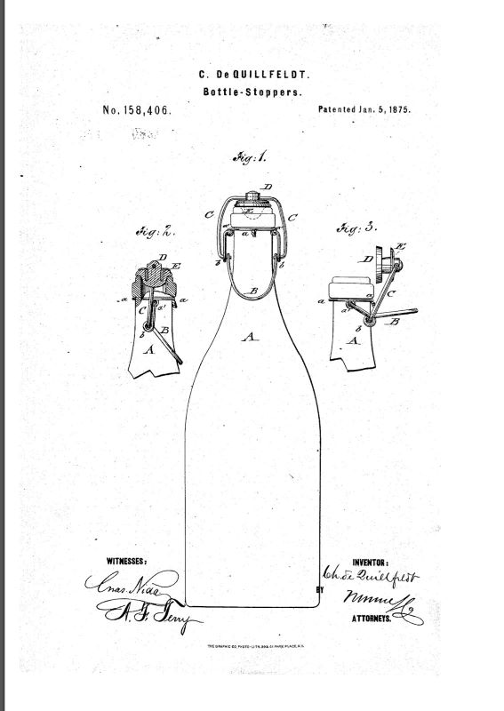 Patenttikorkin patenttihakemus vuodelta 1875.
